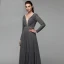 Modern / Fashion Sexy Grey Evening Dresses  2020 A-Line / Princess Deep V-Neck Floor-Length / Long Long Sleeve Backless Handmade  Beading Crystal Sequins Cocktail Party Evening Party Formal Dresses