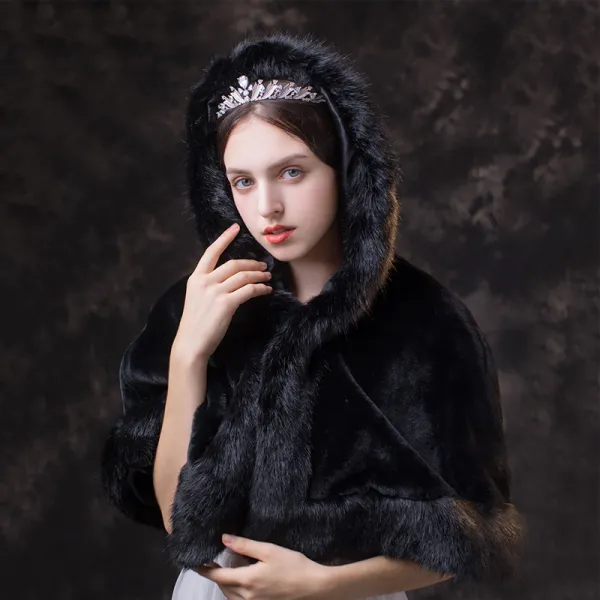 Classy Glamorous Black shawl 2020 Suede Polyester Shawls High Neck Bridal Wedding Prom Winter Accessories