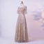 Bling Bling Sparkly Champagne Plus Size Evening Dresses  2020 A-Line / Princess U-Neck Floor-Length / Long Beading Sequins Short Sleeve Evening Party Formal Dresses