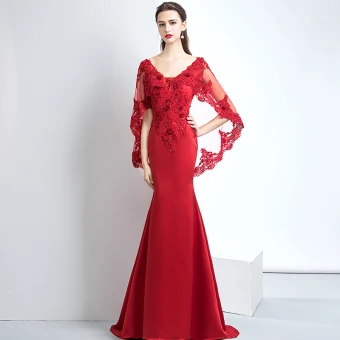Chic Beautiful Red Evening Dresses 2017 Trumpet Mermaid V Neck Charmeuse Appliques Backless Beading Evening Party Formal Dresses