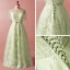Chic / Beautiful Green Plus Size Evening Dresses  2018 Summer A-Line / Princess 1/2 Sleeves Crossed Straps Sash V-Neck Tulle Appliques Backless Evening Party Formal Dresses