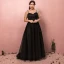 Modest / Simple Black Plus Size Prom Dresses 2018 A-Line / Princess Short Sleeve Crossed Straps Tulle U-Neck Printing Evening Party Evening Dresses