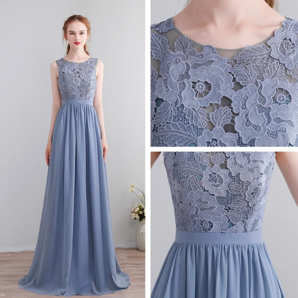 Chic / Beautiful Sweep Train Grey Evening Dresses 2018 A-Line / Princess Chiffon U-Neck Lace-up Backless Pierced Formal Dresses