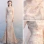 Amazing / Unique Champagne Court Train Evening Dresses  2018 Trumpet / Mermaid High Neck Charmeuse Striped Evening Party Formal Dresses