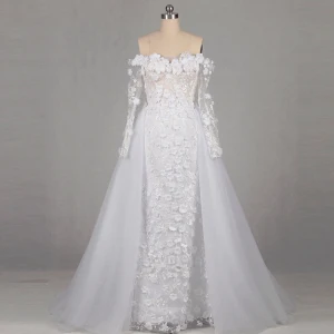 Fée Des Fleurs Ivoire Tribunal Train Mariage 2018 Trompette Sirène Manches Longues Tulle Appliques Dos Nu Perlage Percé Bustier Robe De Mariée