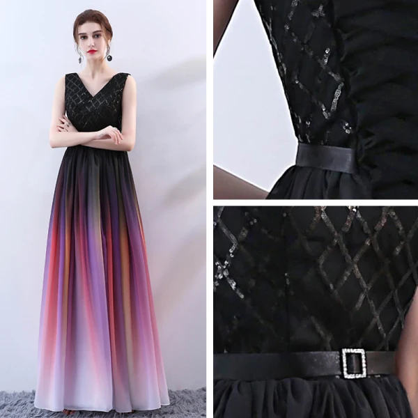 Modern / Fashion Multi-Colors Floor-Length / Long Evening Dresses 2018 A-Line / Princess V-Neck Tulle Backless Beading Sequins Evening Party Formal Dresses