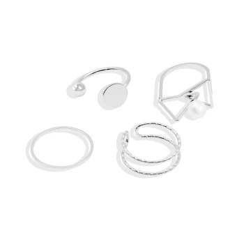 Modest Simple Silver Pearl Geometric Lucky Rings Set Dating 4 Piece Rings 2019 Accessories