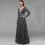 Modern / Fashion Sexy Grey Evening Dresses  2020 A-Line / Princess Deep V-Neck Floor-Length / Long Long Sleeve Backless Handmade  Beading Crystal Sequins Cocktail Party Evening Party Formal Dresses