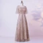 Bling Bling Sparkly Champagne Plus Size Evening Dresses  2020 A-Line / Princess U-Neck Floor-Length / Long Beading Sequins Short Sleeve Evening Party Formal Dresses