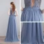 Chic / Beautiful Sweep Train Grey Evening Dresses  2018 A-Line / Princess Chiffon U-Neck Lace-up Backless Pierced Formal Dresses