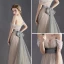 Chic / Beautiful Grey Evening Dresses  2017 A-Line / Princess Zipper Up Strapless Lace Striped Butterfly Evening Party Formal Dresses