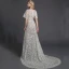 Modern / Fashion Sexy White Wedding Dresses 2020 Trumpet / Mermaid V-Neck Short Sleeve 3D Lace See-through Sweep Train Wedding