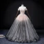 Fashion Blushing Pink Black Gradient-Color Prom Dresses 2022 Ball Gown Off-The-Shoulder Beading Rhinestone Short Sleeve Backless Floor-Length / Long Prom Formal Dresses