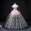 Fashion Blushing Pink Black Gradient-Color Prom Dresses 2022 Ball Gown Off-The-Shoulder Beading Rhinestone Short Sleeve Backless Floor-Length / Long Prom Formal Dresses