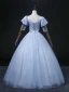 Élégant Bleu Ciel Perle Robe De Bal 2022 Robe Boule Encolure Carrée Noeud Manches Courtes Dos Nu Longue Robe De Ceremonie