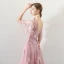 Chic / Beautiful Blushing Pink See-through Prom Dresses 2019 A-Line / Princess Scoop Neck Bell sleeves Appliques Lace Beading Rhinestone Floor-Length / Long Ruffle Backless Formal Dresses