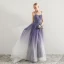 Moderne / Mode Violet Dégradé De Couleur Robe De Soirée 2019 Princesse Bretelles Spaghetti Sans Manches Ceinture Train De Balayage Volants Dos Nu Robe De Ceremonie