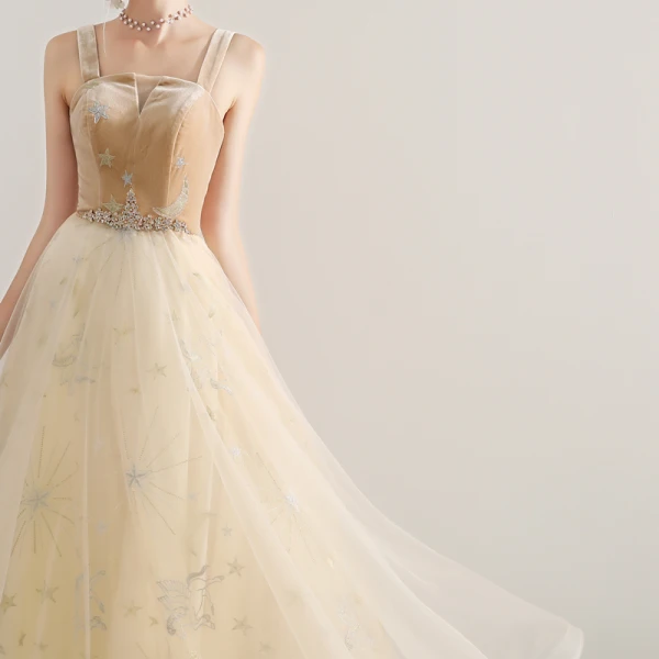 Modern / Fashion Champagne Prom Dresses 2019 A-Line / Princess Shoulders Sleeveless Glitter Sequins Beading Floor-Length / Long Ruffle Backless Formal Dresses