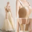 Modern / Fashion Champagne Prom Dresses 2019 A-Line / Princess Shoulders Sleeveless Glitter Sequins Beading Floor-Length / Long Ruffle Backless Formal Dresses