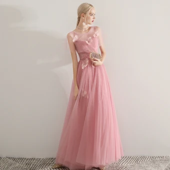 Romantic Candy Pink See Through Evening Dresses 2019 A Line Princess Scoop Neck Short Sleeve Feather Beading Floor Length Long Ruffle Backless Formal Dresses