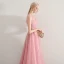Romantic Candy Pink See-through Evening Dresses  2019 A-Line / Princess Scoop Neck Short Sleeve Feather Beading Floor-Length / Long Ruffle Backless Formal Dresses