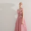 Romantic Candy Pink See-through Evening Dresses  2019 A-Line / Princess Scoop Neck Short Sleeve Feather Beading Floor-Length / Long Ruffle Backless Formal Dresses