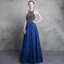 Luxury / Gorgeous Royal Blue Lace Evening Dresses  2018 A-Line / Princess Scoop Neck Strapless Sleeveless Beading Floor-Length / Long Backless Formal Dresses