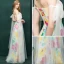 Farbig Multifarben Abendkleider 2019 A Linie Off Shoulder Kurze Ärmel Drucken Blumen Lange Rüschen Rückenfreies Festliche Kleider