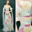 Farbig Multifarben Abendkleider 2019 A Linie Off Shoulder Kurze Ärmel Drucken Blumen Lange Rüschen Rückenfreies Festliche Kleider