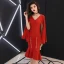 Simple Bleu Marine Robe De Soirée 2019 V-Cou Manches Longues Fendue devant Asymétrique Volants Robe De Ceremonie