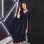 Simple Bleu Marine Robe De Soirée 2019 V-Cou Manches Longues Fendue devant Asymétrique Volants Robe De Ceremonie