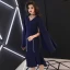 Simple Bleu Marine Robe De Soirée 2019 V-Cou Manches Longues Fendue devant Asymétrique Volants Robe De Ceremonie