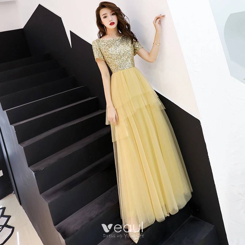slim fit dress slacks Gold Sequin Embellished Open Back Short Dress