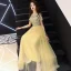 Affordable Gold Sequins Evening Dresses  2019 A-Line / Princess Scoop Neck Short Sleeve Floor-Length / Long Cascading Ruffles Formal Dresses