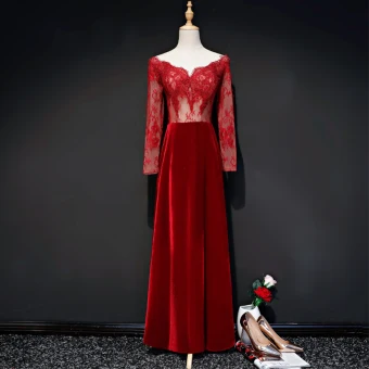 Illusion Burgundy See Through Suede Evening Dresses 2019 Sheath Fit V Neck Long Sleeve Floor Length Long Ruffle Backless Formal Dresses