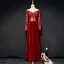 Illusion Burgundy See-through Suede Evening Dresses  2019 Sheath / Fit V-Neck Long Sleeve Floor-Length / Long Ruffle Backless Formal Dresses