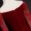 Illusion Burgundy See-through Suede Evening Dresses  2019 Sheath / Fit V-Neck Long Sleeve Floor-Length / Long Ruffle Backless Formal Dresses