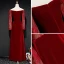 Illusion Burgundy See-through Suede Evening Dresses  2019 Sheath / Fit V-Neck Long Sleeve Floor-Length / Long Ruffle Backless Formal Dresses