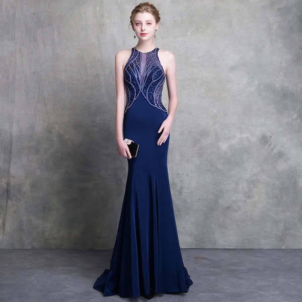 Luxury Gorgeous Royal Blue Lace Evening Dresses 2018 A Line Princess Scoop  Neck Strapless Sleeveless Beading Floor Length Long Backless Formal Dresses