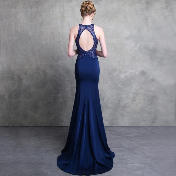 Luxury / Gorgeous Royal Blue Evening Dresses 2018 Trumpet / Mermaid Scoop Neck Strapless Sleeveless Beading Court Train Ruffle Backless Formal Dresses