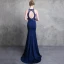 Luxury / Gorgeous Royal Blue Evening Dresses  2018 Trumpet / Mermaid Scoop Neck Strapless Sleeveless Beading Court Train Ruffle Backless Formal Dresses