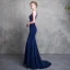 Luxury / Gorgeous Royal Blue Evening Dresses  2018 Trumpet / Mermaid Scoop Neck Strapless Sleeveless Beading Court Train Ruffle Backless Formal Dresses