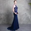 Luxury / Gorgeous Royal Blue Evening Dresses  2018 Trumpet / Mermaid Scoop Neck Strapless Sleeveless Beading Court Train Ruffle Backless Formal Dresses