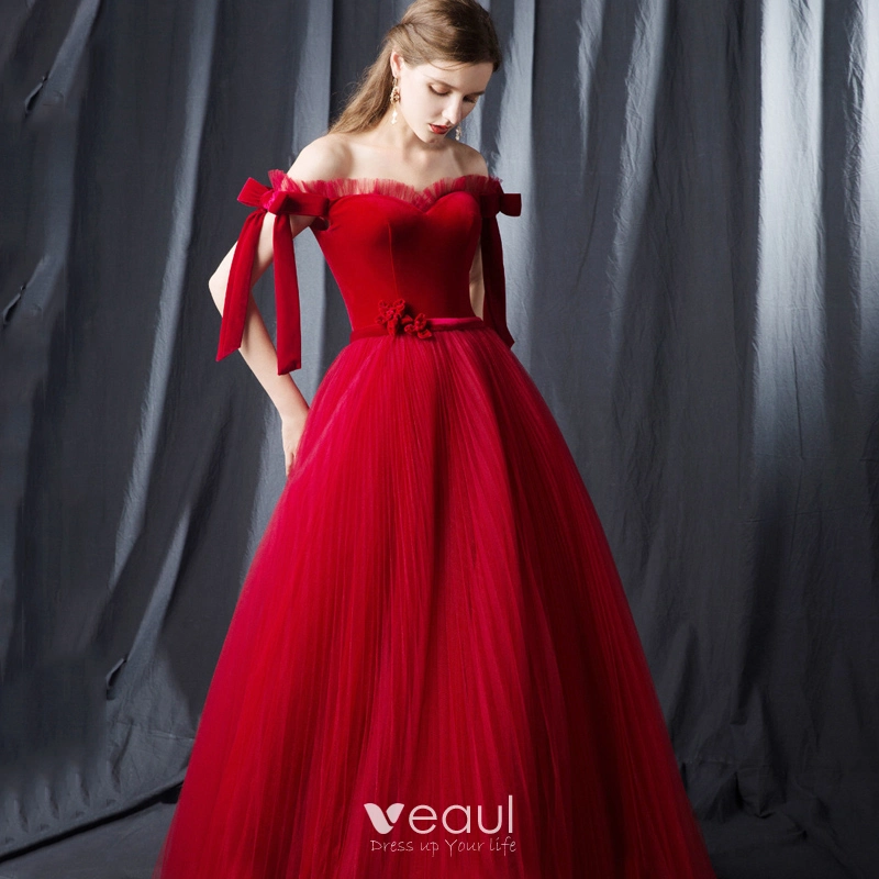 Moderne / Mode Rouge Robe De Bal 2019 Princesse De l'épaule Manches ...