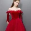 Modern / Fashion Red Prom Dresses 2019 A-Line / Princess Off-The-Shoulder Short Sleeve Bow Sash Floor-Length / Long Pleated Backless Formal Dresses