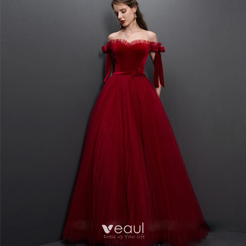 Moderne / Mode Rouge Robe De Bal 2019 Princesse De l'épaule Manches ...