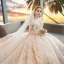 Luxe Champagne Robe De Mariée 2019 Princesse De l'épaule Manches Courtes Dos Nu Appliques En Dentelle Perlage Cathedral Train Volants