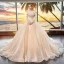 Bling Bling Champagne Wedding Dresses 2019 Ball Gown Off-The-Shoulder Short Sleeve Backless Appliques Lace Beading Glitter Tulle Cathedral Train Ruffle
