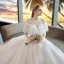 Modern / Fashion Ivory See-through Wedding Dresses 2019 A-Line / Princess Scoop Neck Short Sleeve Backless Beading Glitter Tulle Chapel Train Ruffle