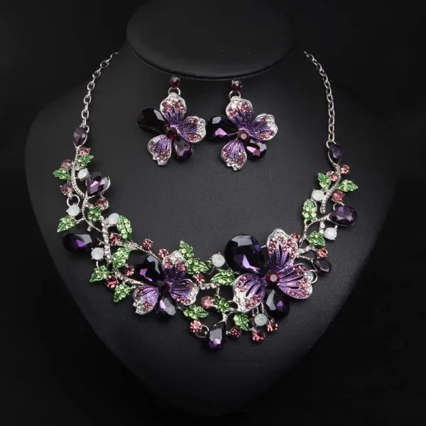 Fint Grön Rhinestone Afton Bal Örhängen Halsband Tillbehör 2023 Legering